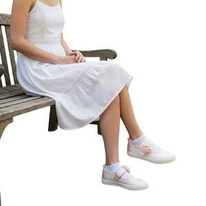 Keds Mary Jane Satin Sneaker Shoe Rose Hook And Loop Closure Size 8.5